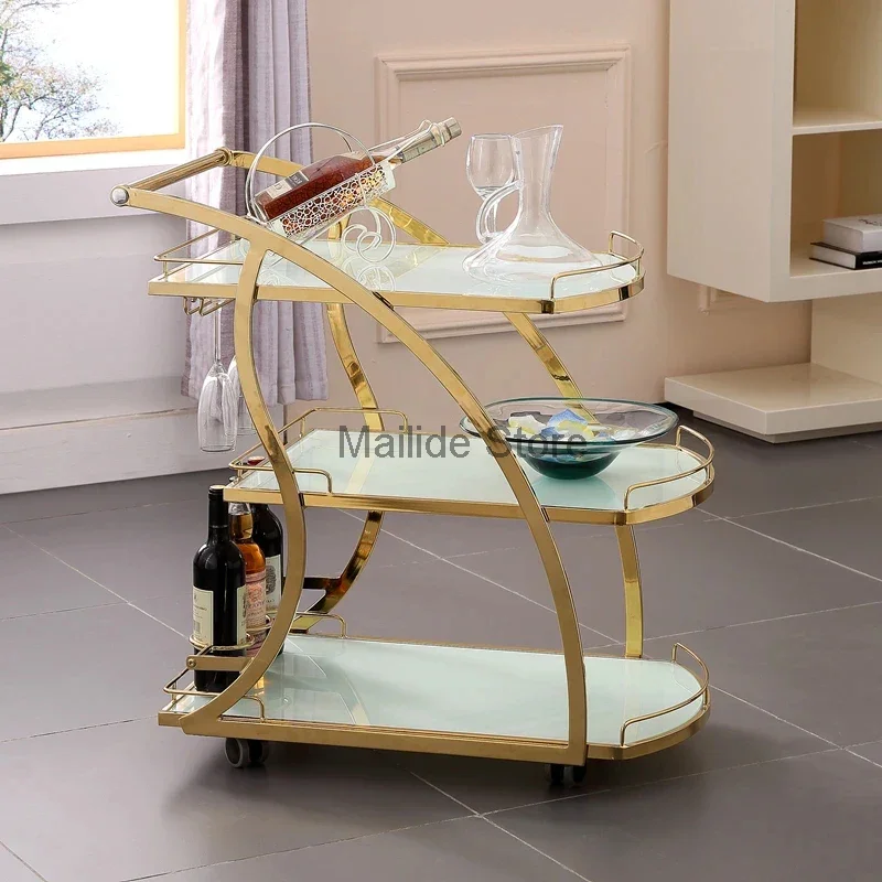 

Light Luxury Iron Art Glass Salon Trolleys Beauty Salon Tool Trolley Modern Salon Furniture Home Rack with Wheel Wine Water Cart