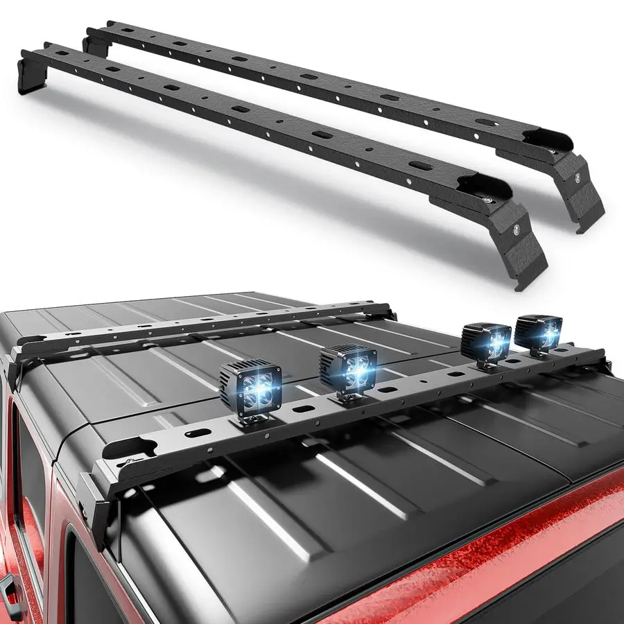 قضبان متقاطعة لرف السقف LBS مع 4 قطع شريط أضواء LED متوافق مع 20072025 جيب رانجلر JK JKU JL JLU Unlimited amp Gladiator J #1