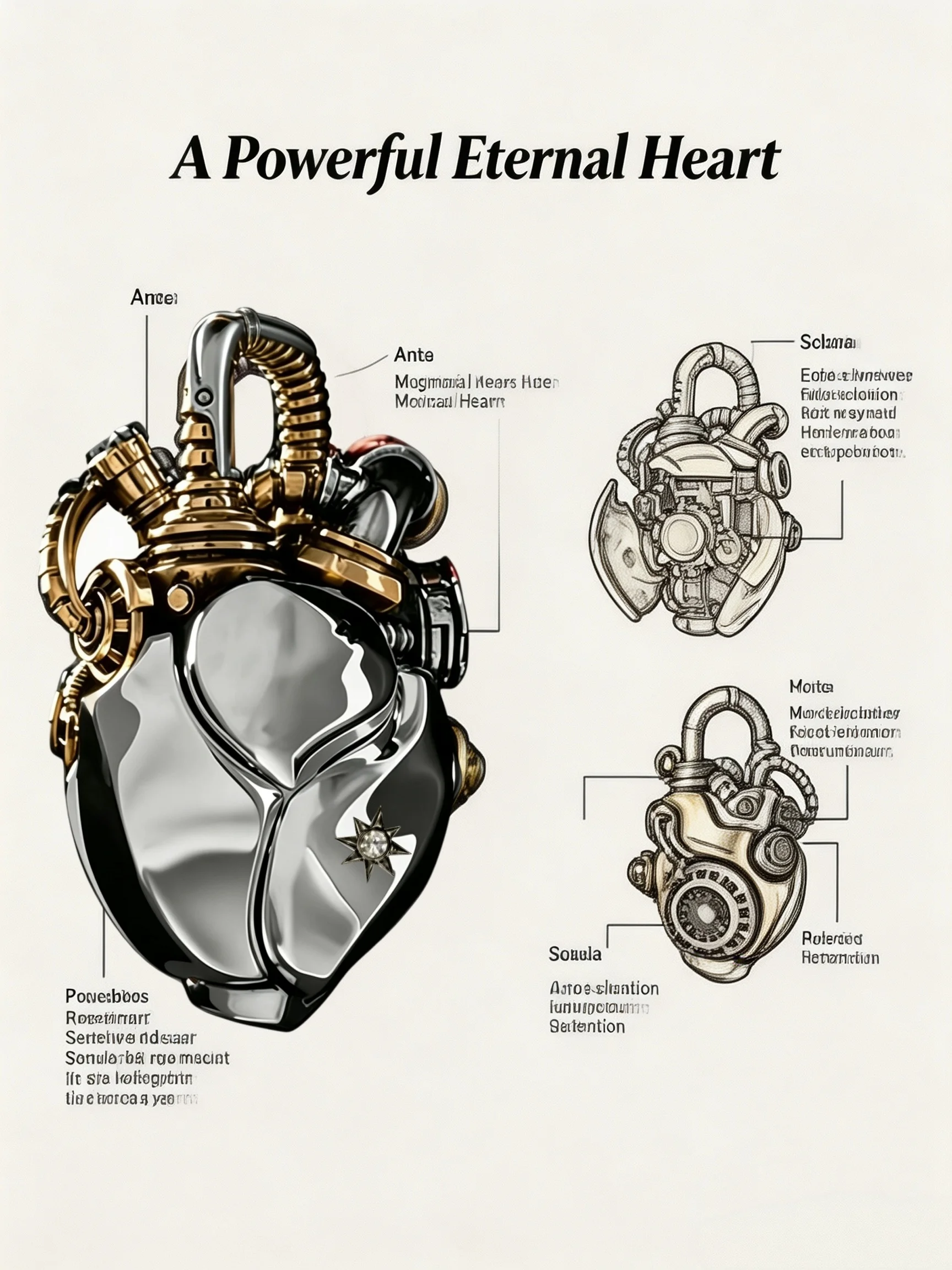 Steampunk Mechanical Heart Pendant Black Silver Cubic Zirconia Accent Kinetic Necklace Gift For Men Women