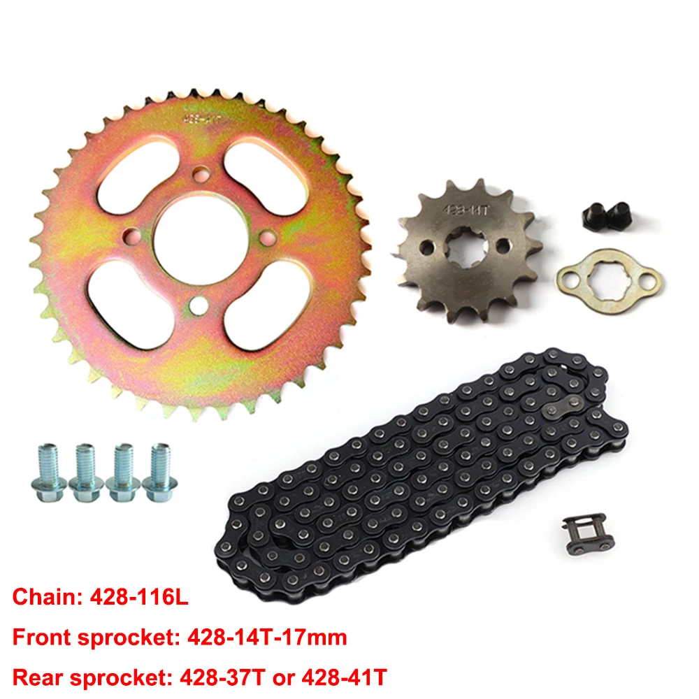 ATV 428 Front Rear Sprocket 116 Links Drive Chain Kit For 50cc 70cc 90cc 110cc 125cc ATV Go Kart UTV Buggy Quad Bike Parts