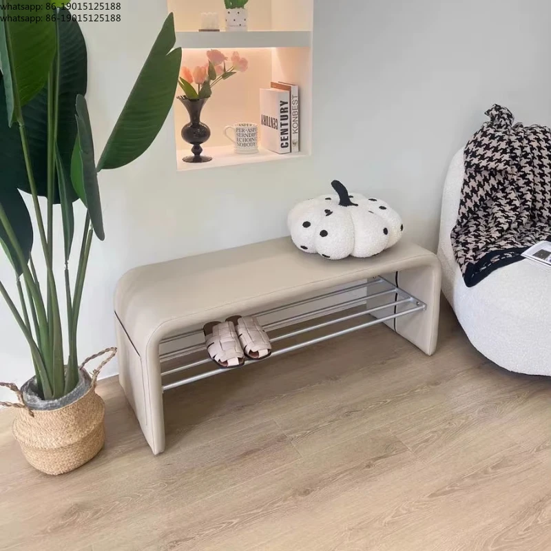 Elegant Entryway Shoe Bench Solid Wood Shoe Changing Stool with Storage Bag Luxury Style Multi-layers Space Saving Furniture