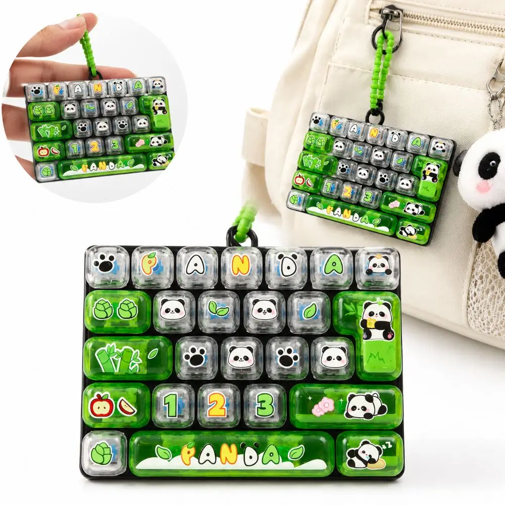 Cartoon Mechanical Keyboard Squeeze Toy 26 Keys Key Button Keyboard Stress Relief Keychain Panda Print Green Keyboard Keychain