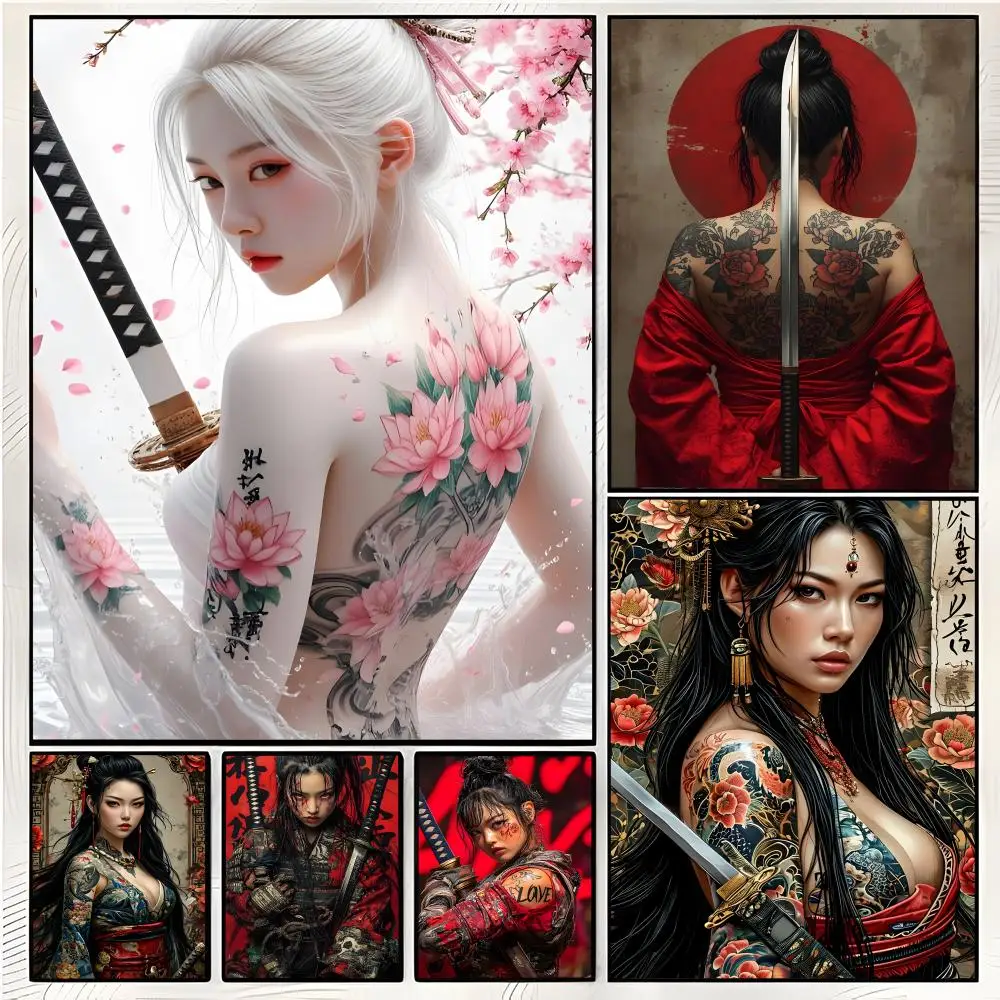 Japanese female samurai Poster Superior Home Space Pub Indoor Decorative Art & Home Decor