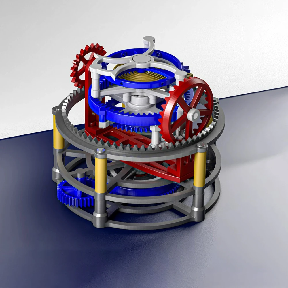Image of 3D-Gedrucktes Dreiachsen-Tourbillon-Modell – PET-Material, Mechanisches Escapement-Uhrwerk, 120x120mm
