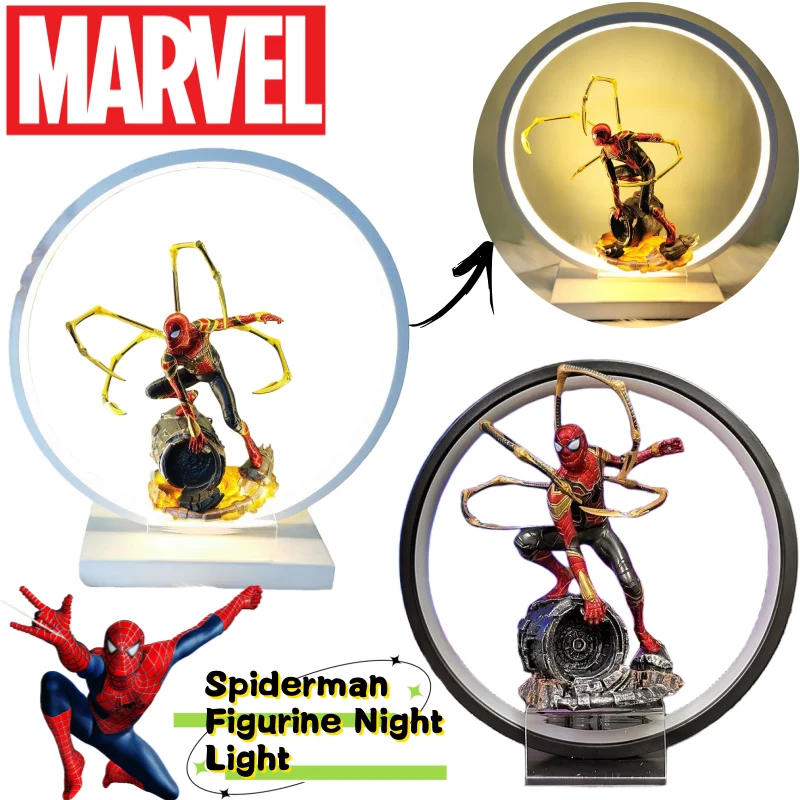 

New Marvel The Avengers Spiderman Nightlight Creative High-value Animation Cartoon Doll Doll Model Bedroom Table Lamp Ornaments