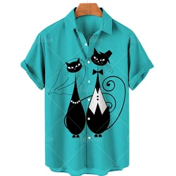 Summer Unisex Hawaiian Shirt Men's Kawaii Cat Fashion T-Shirt 3D Printed Men's Shirt Casual Short Sleeve Tops Oversized Clothes