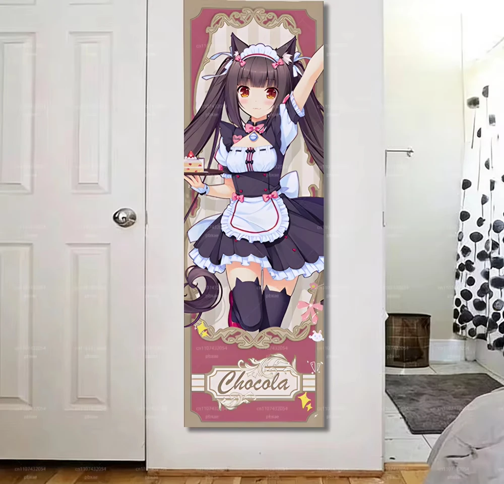 Nekopara Chocola Vertical Tapestry, Anime Cat Girl Maid Wall Hanging, Cute Lolita Room Decor