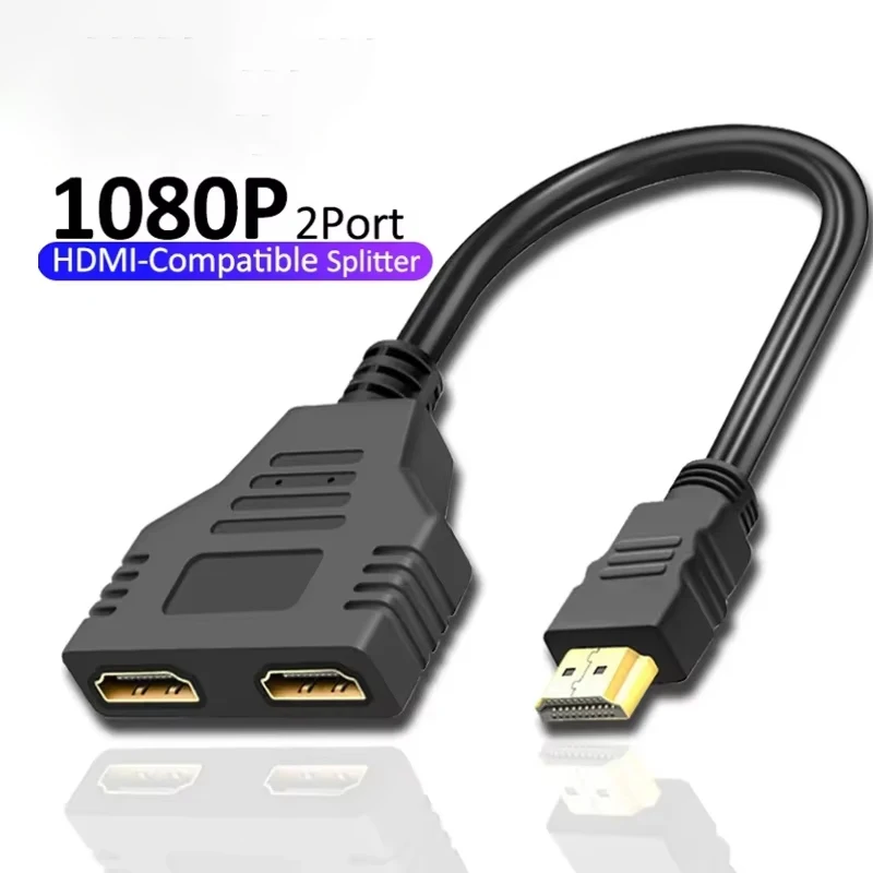 Divisor de Cable Compatible con HDMI 1080P 2 divisor Y de doble puerto 1 en 2 adaptador de Cable de salida para Lcd Tv Box Ps3 divisor Compatible con Hdmi