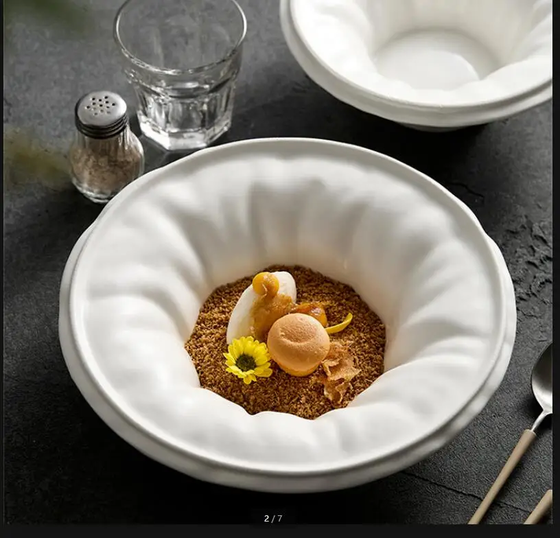 

White Ceramic Plates Tableware Straw Hat Dinner Plate Soup Noodle Bowl Salad Dessert Fruit Dish Sashimi