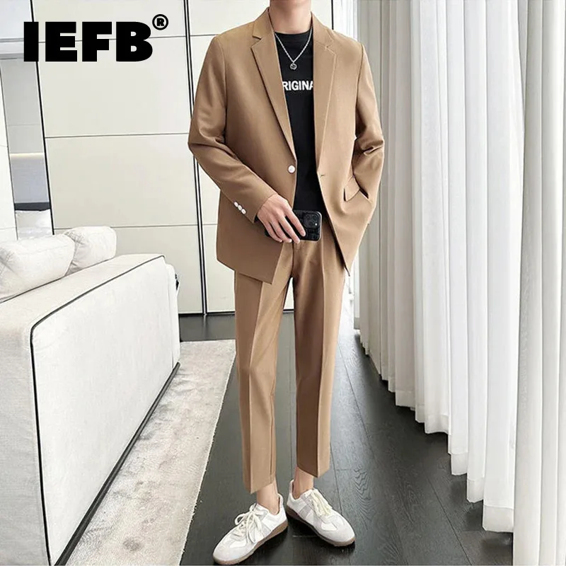 

IEFB New Summer Men's Suit Sets Loose Long Sleeve Button Clothing Casual Business Slim Straight Male TrousersTrend 9C6458