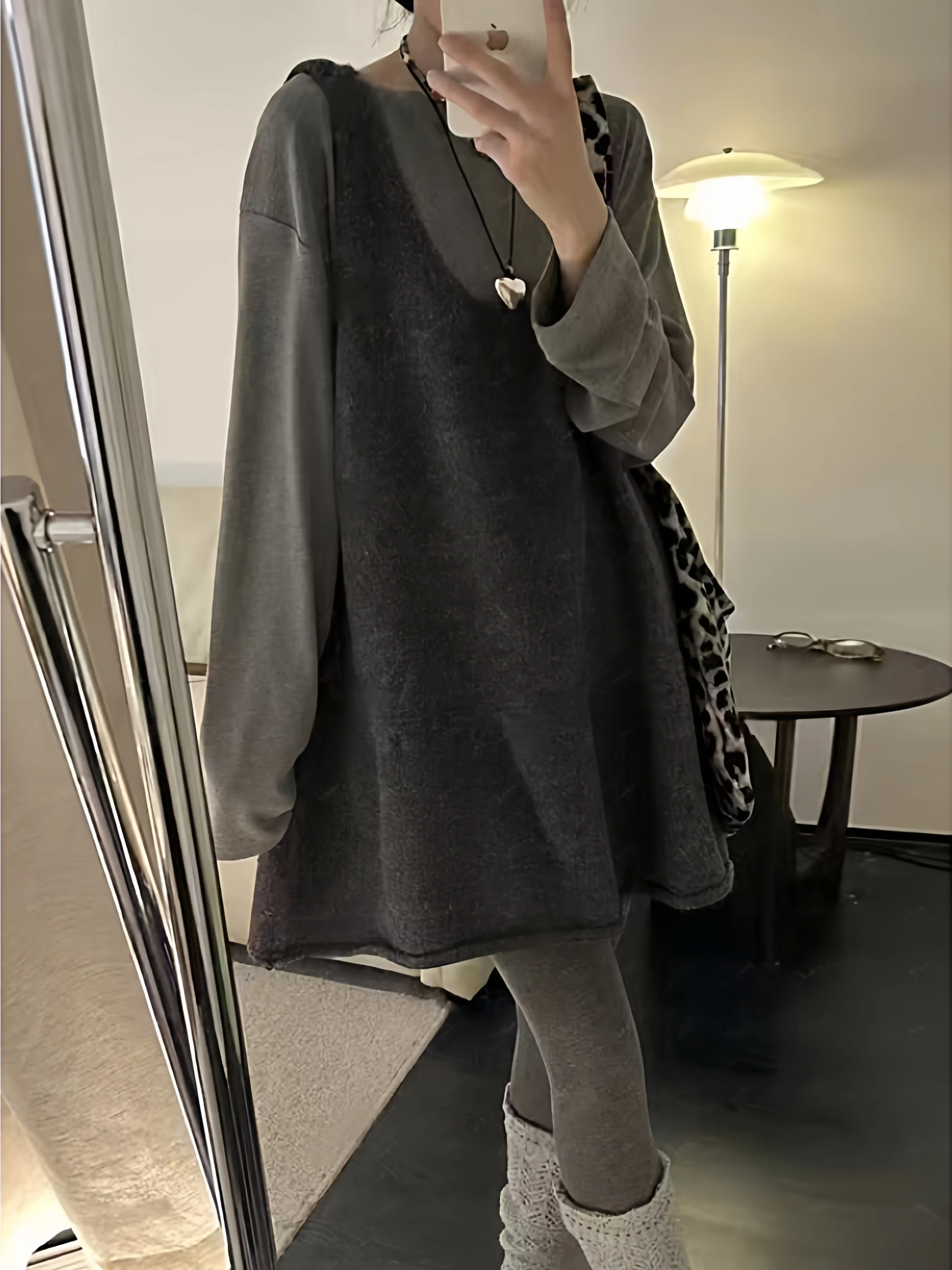 

Комплект из двух предметов: футболка с длинным рукавом и юбка в винтажном стиле для женщин больших размеров, весенний, повседневный, свободный крой