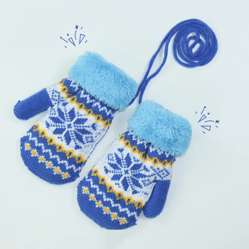 شتاء دافئ كامل إصبع سميكة للأطفال الرضع 3-6 سنوات من العمر غزل محبوك مع قفازات أصابع سميكة مخملية