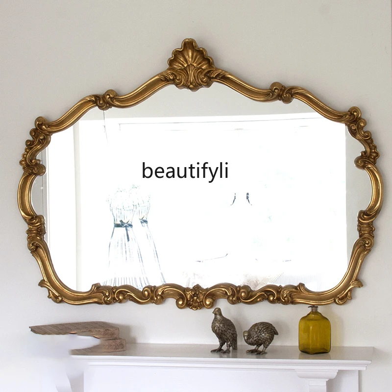 European Vanity Mirror Retro Wall-Mounted Mirror Hallway Dresser Wall-Mounted Mirror