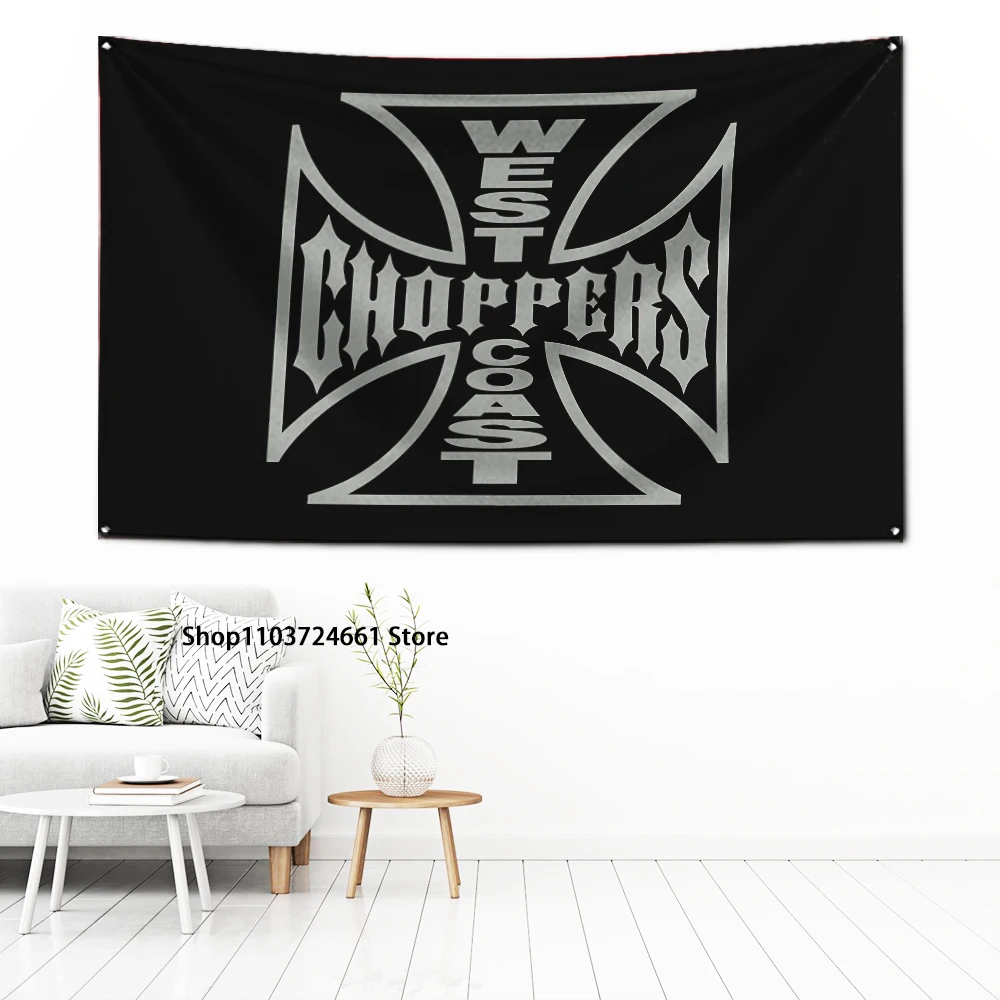 60x90cm West Coasts Chopper Motorcycle Flag Polyester Digital Printing Banner for Garage Wall Art Out Door Decoration