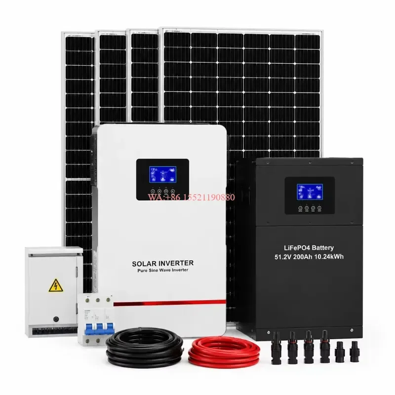 WMWMNU 500W Off Grid Solar Power System with MPPT Inverter 24V 100Ah LiFePO4 Battery 1kW Load Pure Sine Wave for Home
