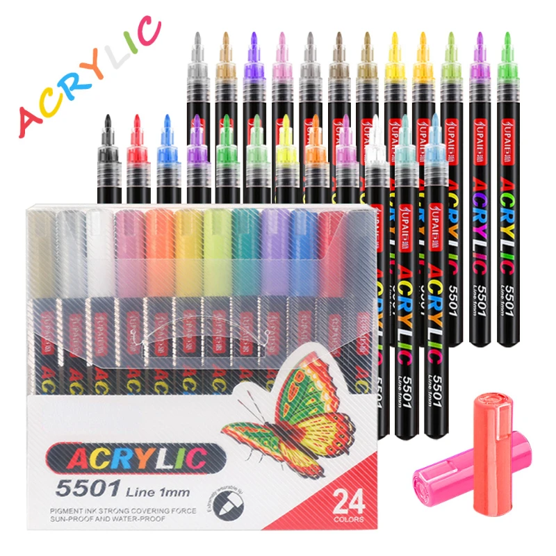 Acrylic Highlighter Marker 12/24 Colors for Hand-painted Highlights Fine Art Outlining Tracing Gold Marking