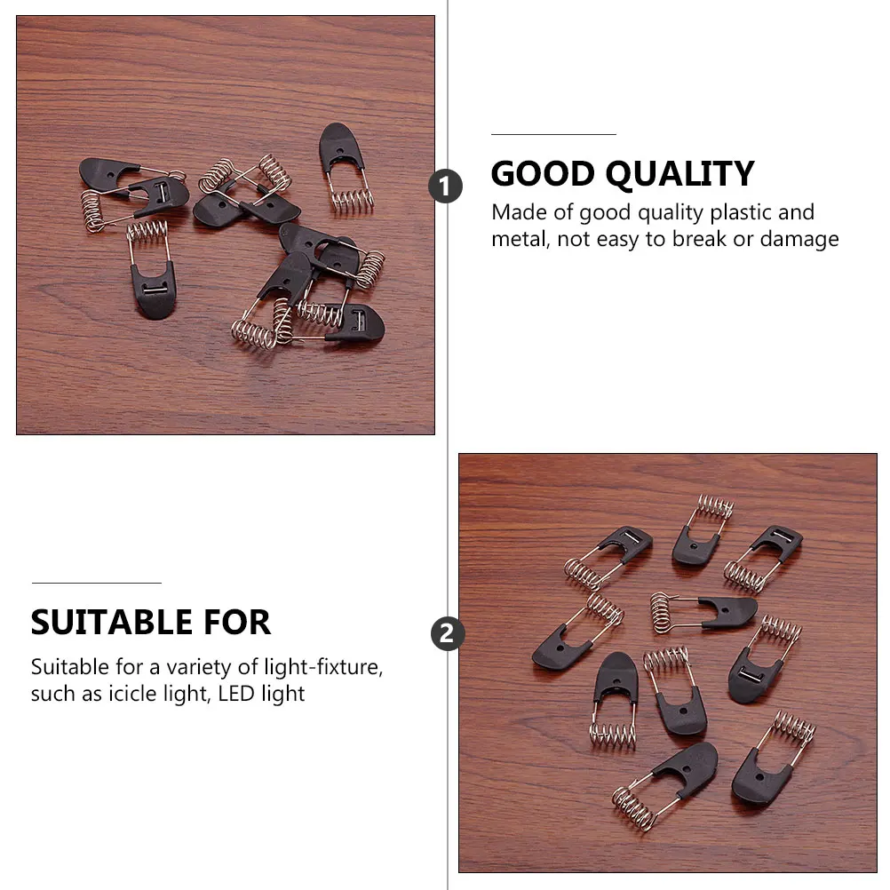 

10pcs Black Spring Accessories Durable Plastic Metal Clips for Fixing Lights Indoor Outdoor Decorative Lamp Holder