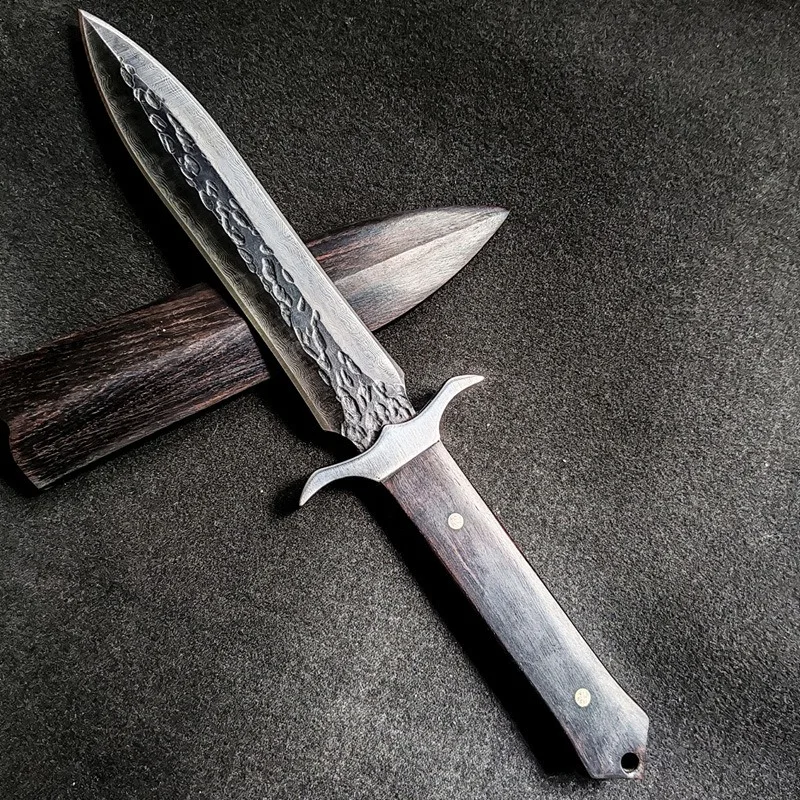 Cuchillo de Supervivencia de Alta Dureza con Hoja de Damasco y Mango de Ébano, para Camping, EDC, Frutas, Jungla, Herramienta Portátil para Exteriores, Colección de Regalos
