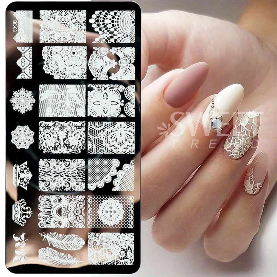 5 arkuszy koronkowe kwiaty płytki do stemplowania paznokci Mandala geometryczne szablony do stempli do paznokci polskie szablony do drukowania narzędzia do Manicure — zdjęcie 5