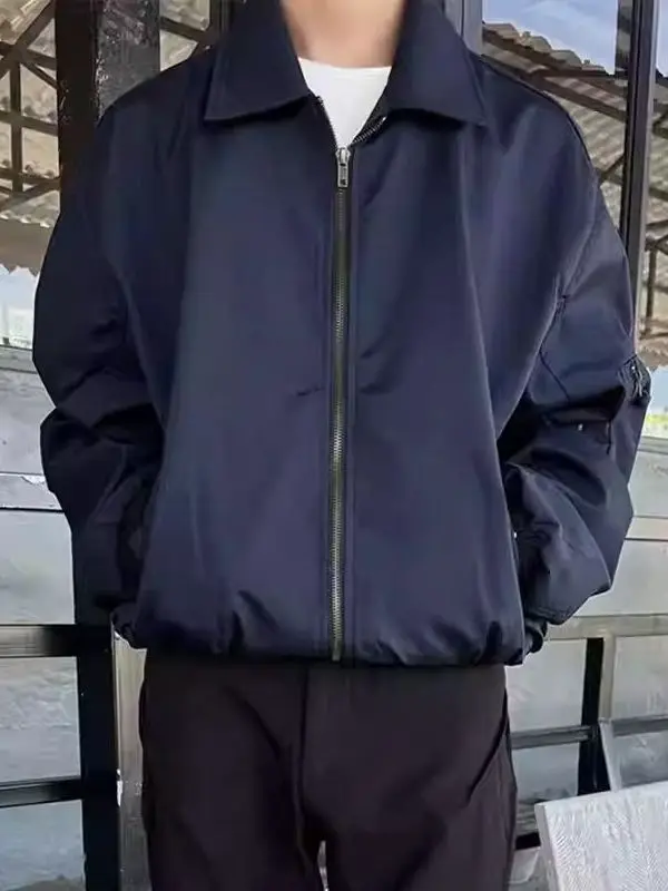 

Fall Men's Pilot Jaet Lapel Collar ort Workwear Outerwear Royal Blue Baseball Sle Wear Resistant Loose Fit Casual Jaet