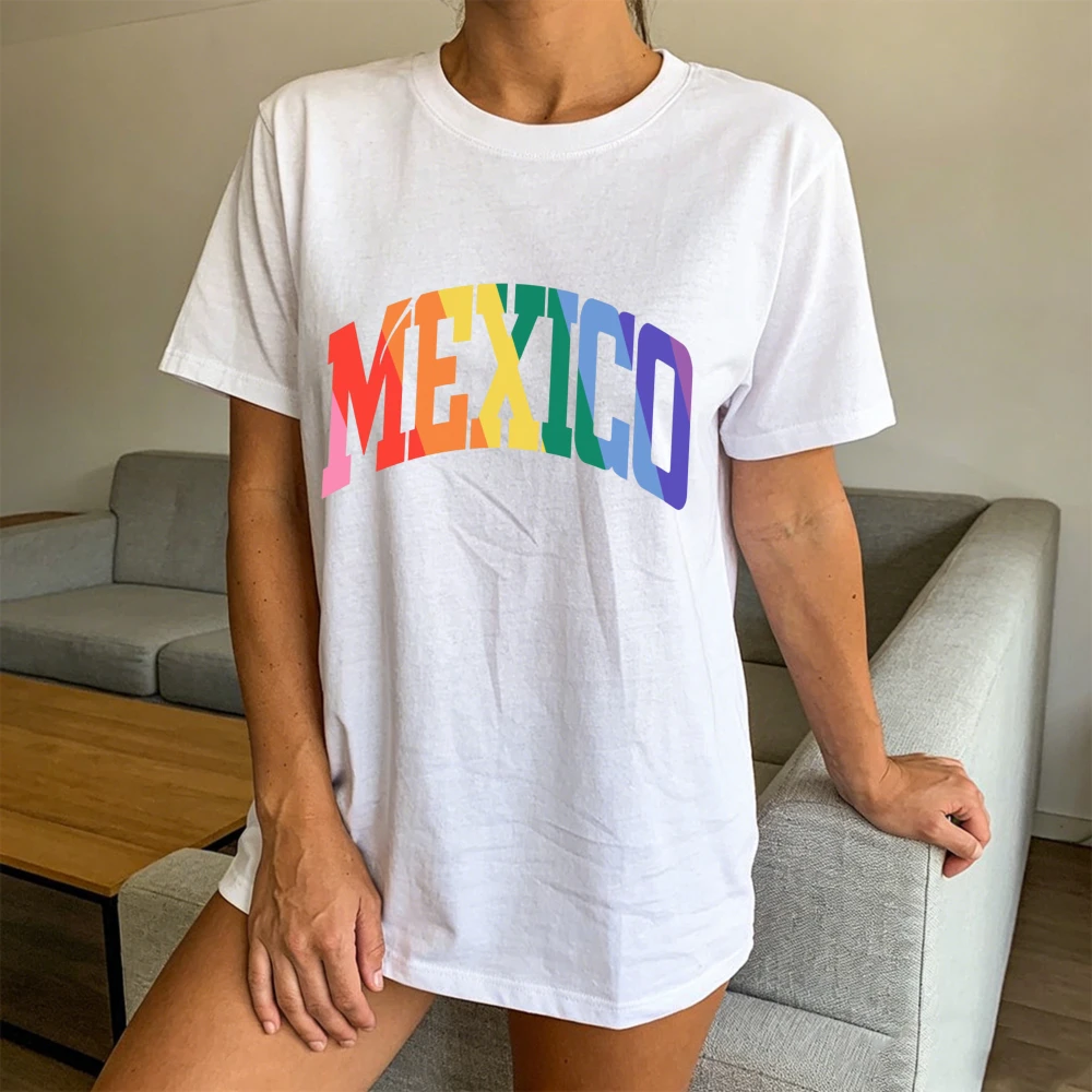 Gay Pride Mexico Shirt Gay Mexican Tops LGBTQ Gift Mexico Pride Clothes Colorful Letter Prints T Shirt Summer Women Tops