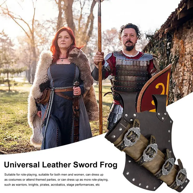 Medieval Retro Sword Shoulder Back Sheath Frog Holder Costume Cosplay Rapier Leather Buckle Holster Scabbard Costume Halloween