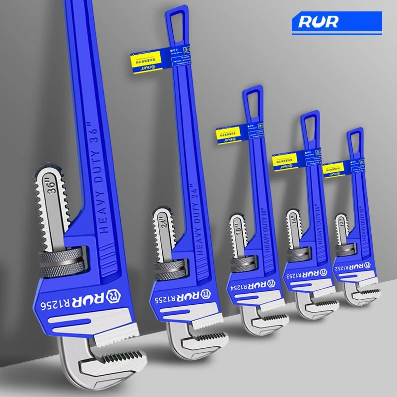 RUR 18inch / 8inch Heavy Duty Straight Pipe Wrench  Adjustable Aluminum Plumber Wrench With Floating Hook Jaw And I-Beam Handle