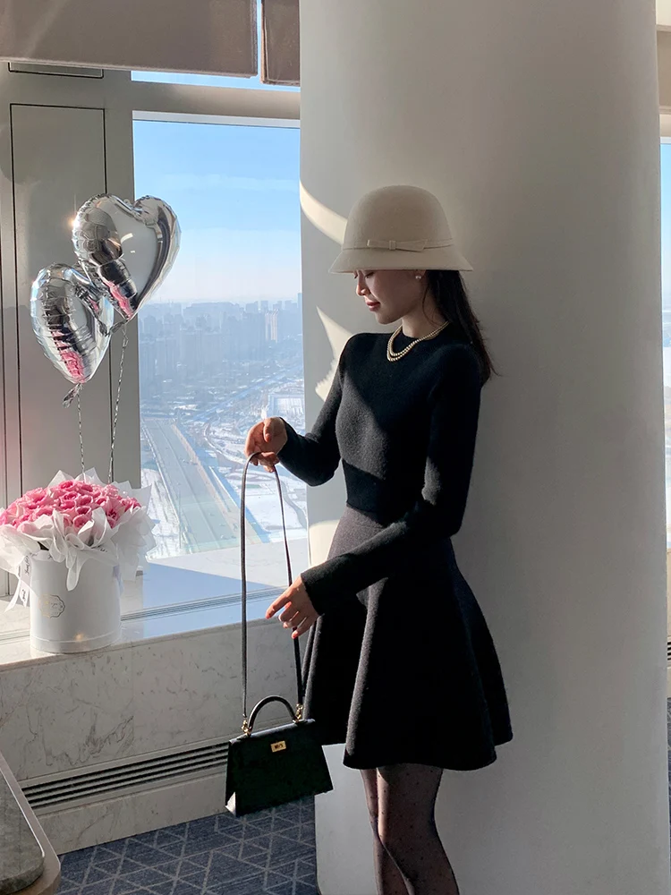 

Bla Knitted A-Line Skirt Women's Winter Faion Gentle Sle Elastic Waist Ballet Skirt by Wang Han Yan Polyester Rayo...