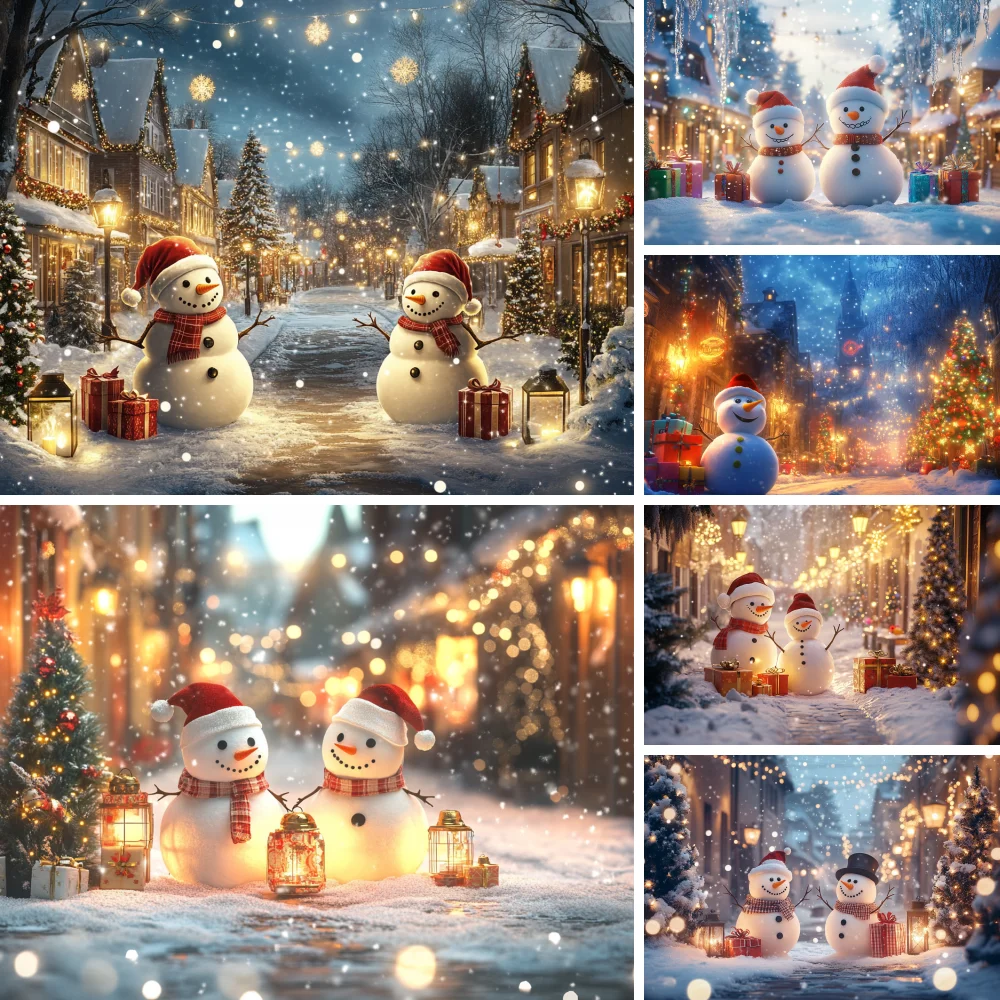 

Christmas Tree Snowman Theme Background Photography Snow Shiny Gift Baby Party Wooden Wall Shooting Prop Studio Banner