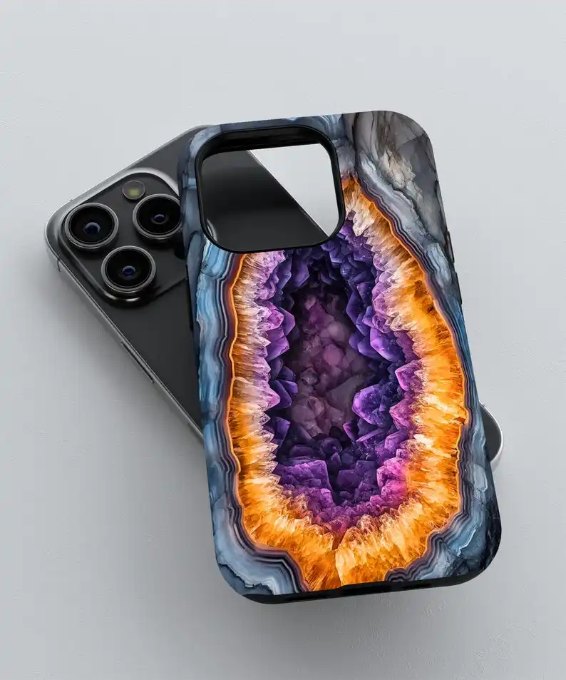 Vibrant Amethyst Agate Geode Crystal Phone Case For IPHONE 16 15PRO MAX 14 13 12 11 Acrylic TPU Two in one magnetic Phone Cases