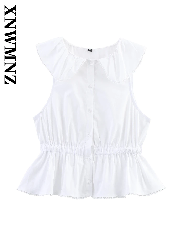 

XNWMNZ 2025 Summer New Female Casual Vest Blouses Trendy Lady Sleeveless Top Regular Fit Two Buttons Turn-down Collar Waistcoat