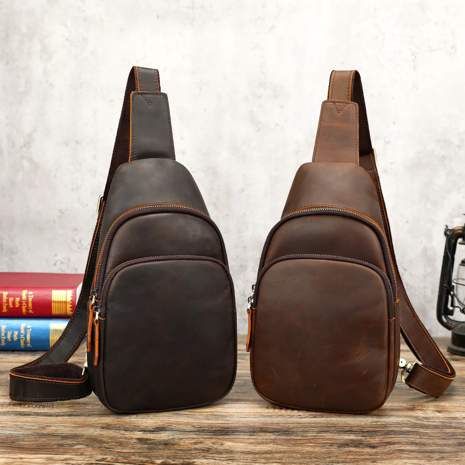 Men's Genuine Leather Crossbody Bag, Top Layer Cowhide Shoulder Bag