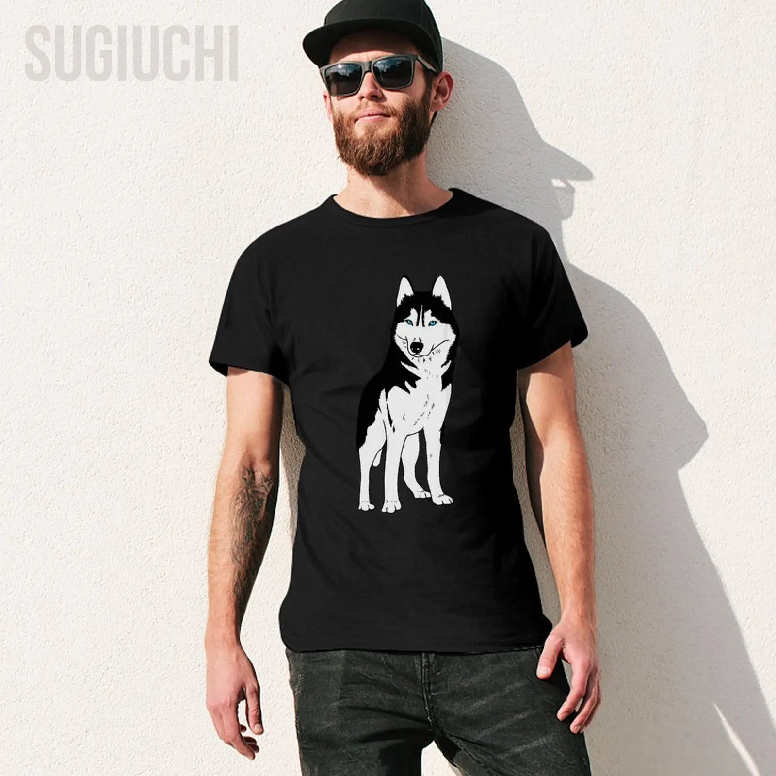 Unisex Men Siberia Husky Sled Dog Tshirt Tees T Shirts Women Boys 100% Cotton T-Shirt