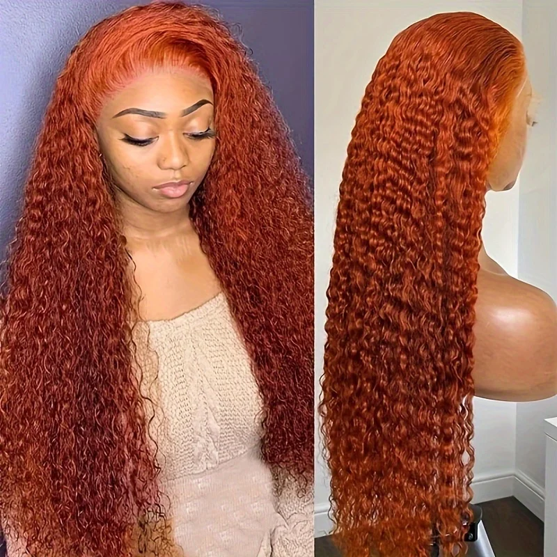 Perruque Deep Wave Lace Front Wig naturelle bouclée, cheveux humains, 13x6, 13x4, transparente, vidéo orange, densité 200