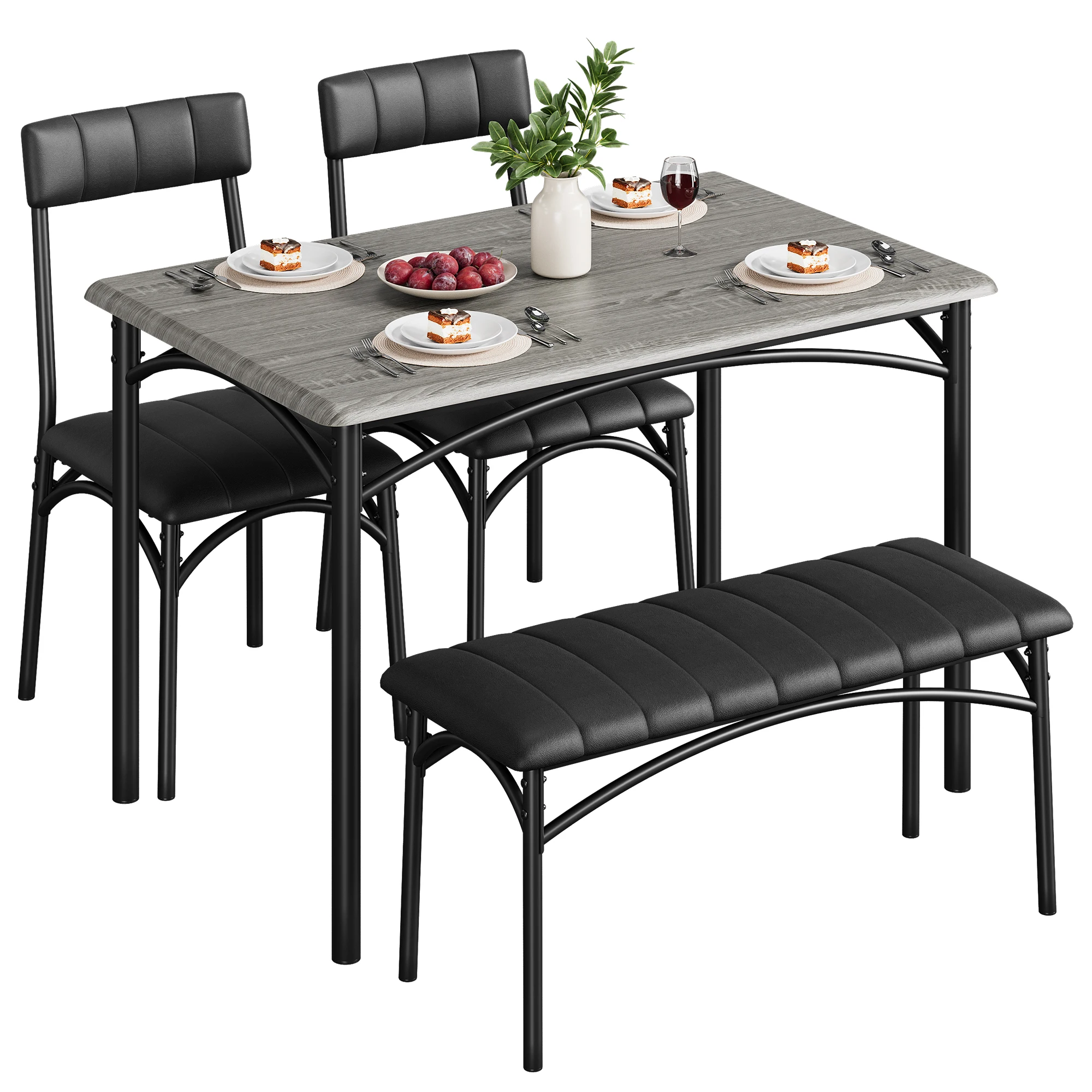 Dining Table Set for 4, Kitchen Table with Upholstered Bench and 2 Chairs, Kitchen Table and Chairs Set for  Home, Kitchen