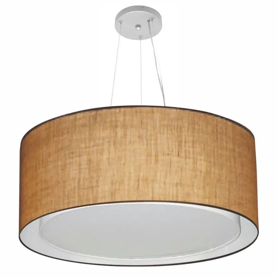 Md-4302 Double Cylinder Pendant Chandelier Fabric Dome 60x30cm Straw-Bivolt