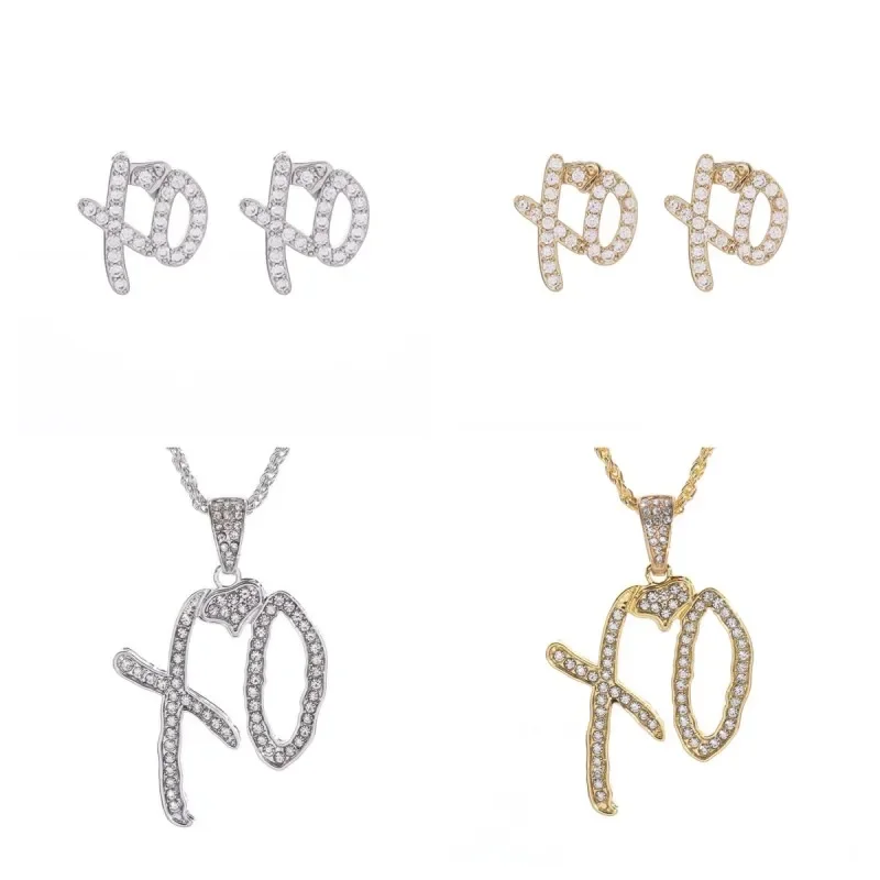 High Quality Hip Hop Cubic Zirconia Xo Letter Pendant Earrings Necklace Set for Men and Women Fashion Trend Jewelry