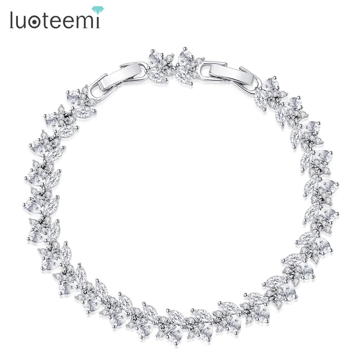 

LUOTEEMI Women Luxury CZ Bracelets Fashion Original Design White Gold Color Brilliant Jewelry for Ladies Bridal Wedding Party
