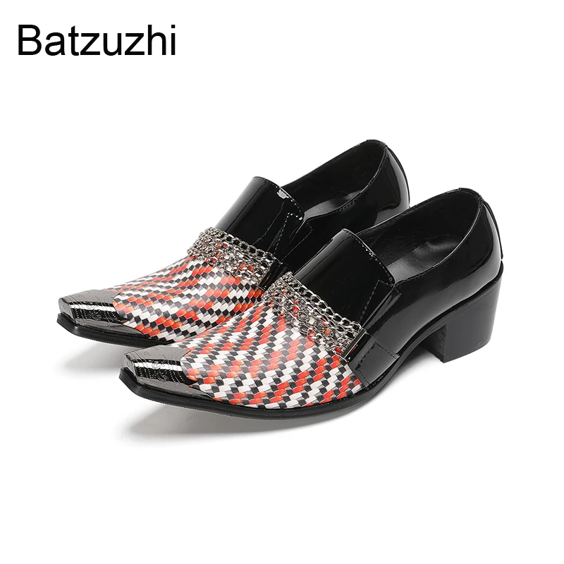 Batzuzhi 6.5cm Heels Top Fashion Men's Genuine Leather Shoes with Pointed Toe Black Business, Party Shoes Man! Big SIZES