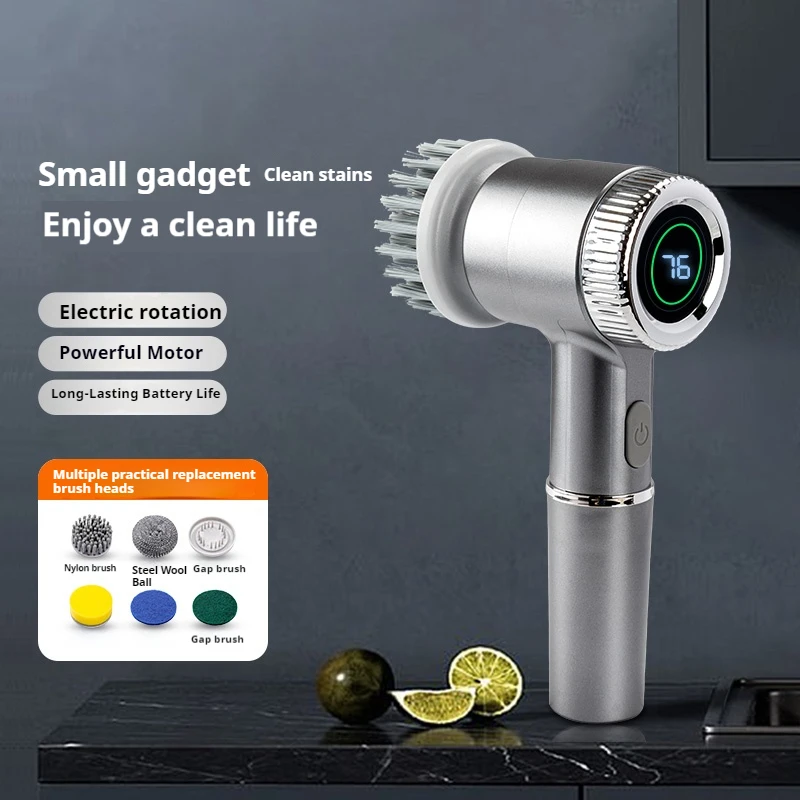 

Электрический вращающийся скруббер, беспроводная щетка для чистки ванной комнаты, мощный скруббер с 5 сменными насадками, электрическая чистящая щетка