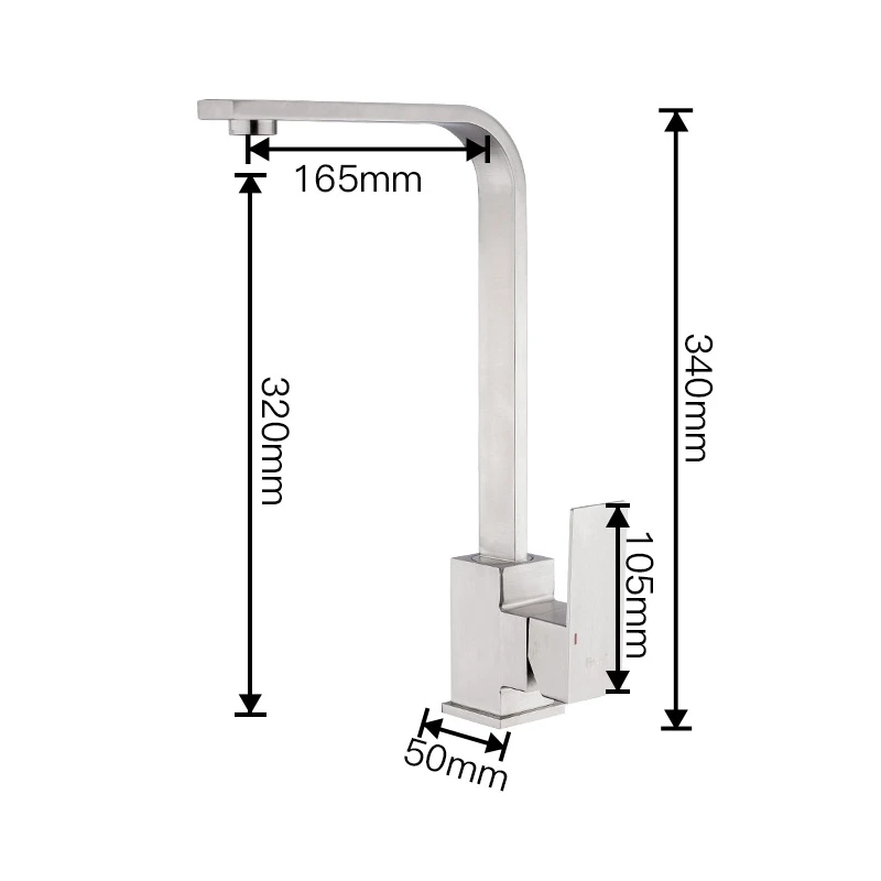 Brushed Gold Square Kitchen Faucet Stainless Steel Hot Cold Water Mixer Utility Bathroom Sink Tap 360 Degree Rotation Deck Mount