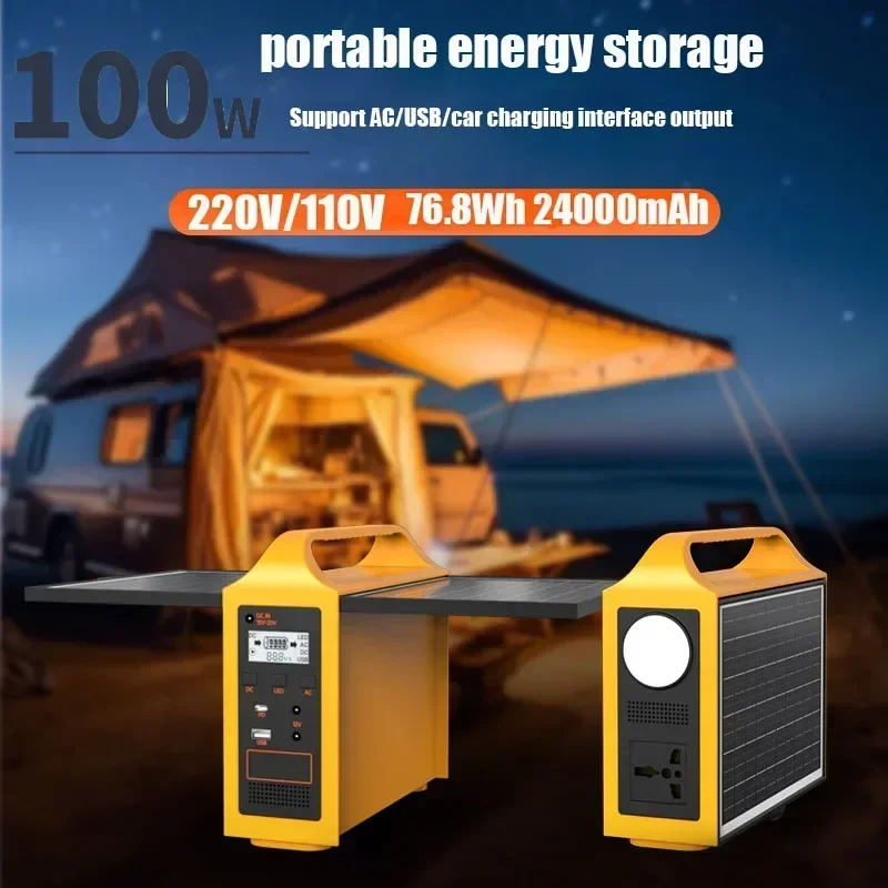 Portable Power Station 100W 220V 110V Power Supply Solar Generator Outdoor Backup Power LED with Solar Panel for Camping Travel