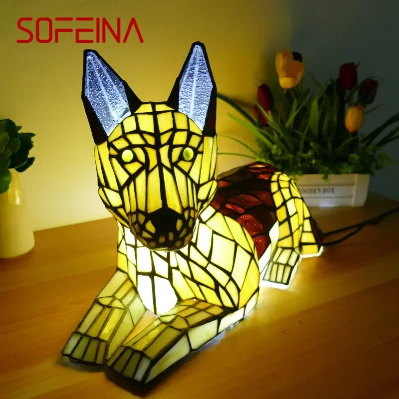 

SOFEINA Tiffany Wolfhound Table Lamp Art Living Room Bedroom Children's room Homestay Stained Glass Decoration Desk Lamp