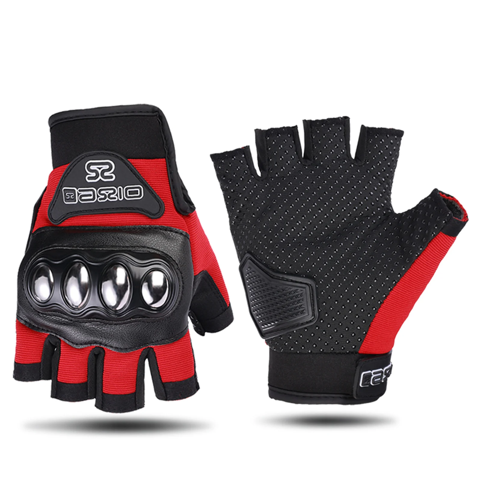 Half Finger Motorcycle Gloves With Steel Knuckles Outdoor Sports Safety Riding Protective Gloves Black Red M-XXL