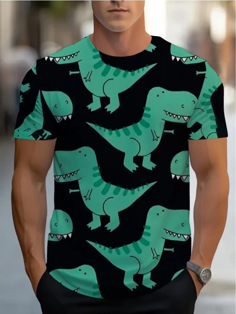 Fashion Men's Cartoon Dinosaur Print T-shirt Funny T Shirt Summer Casual Short Sleeve Trend Street Style Tops