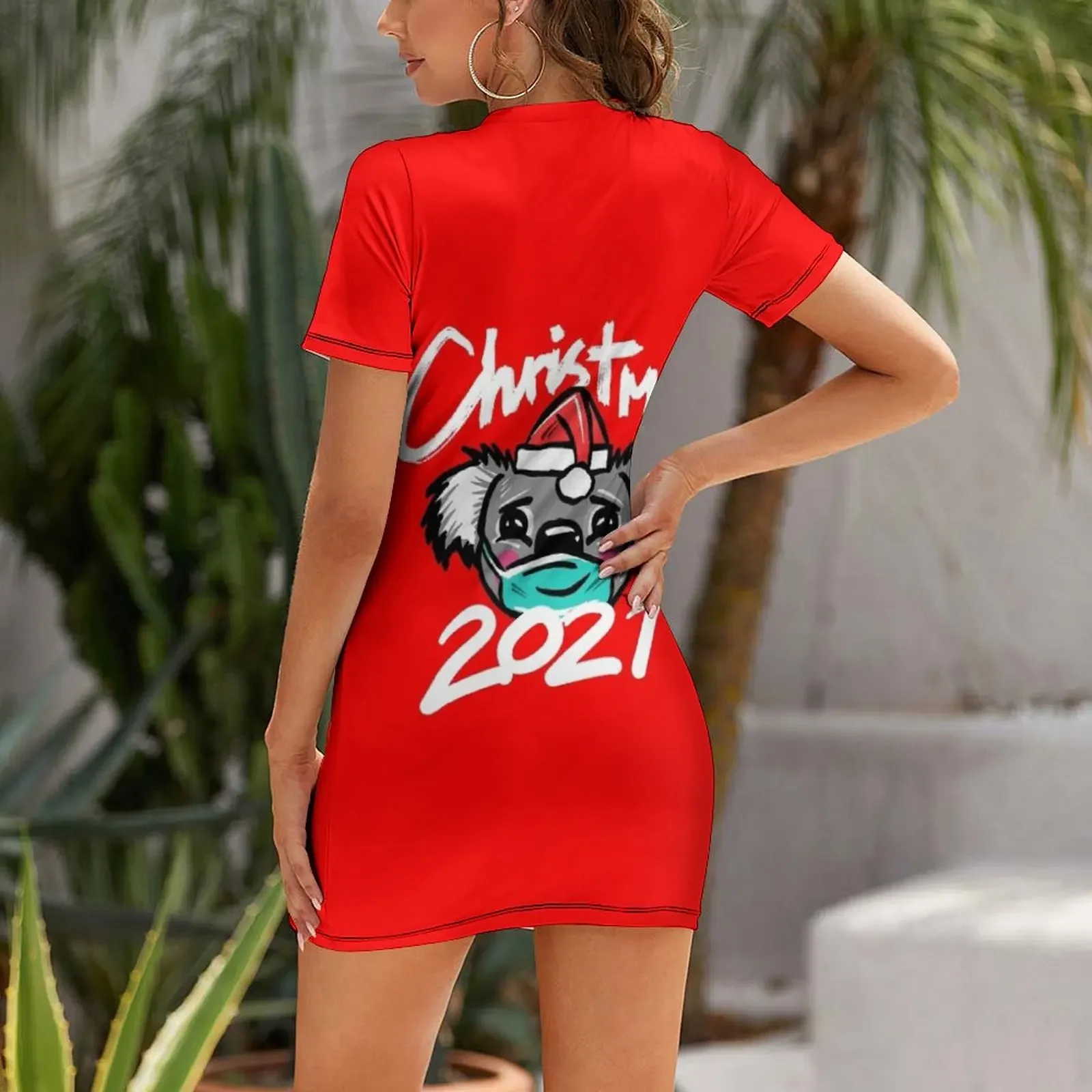 Australian Christmas 2021 T-Shirt, Christmas Koala Tee with Aussie Koala wearing a Face Mask and Christmas H Short-Sleeved Dress
