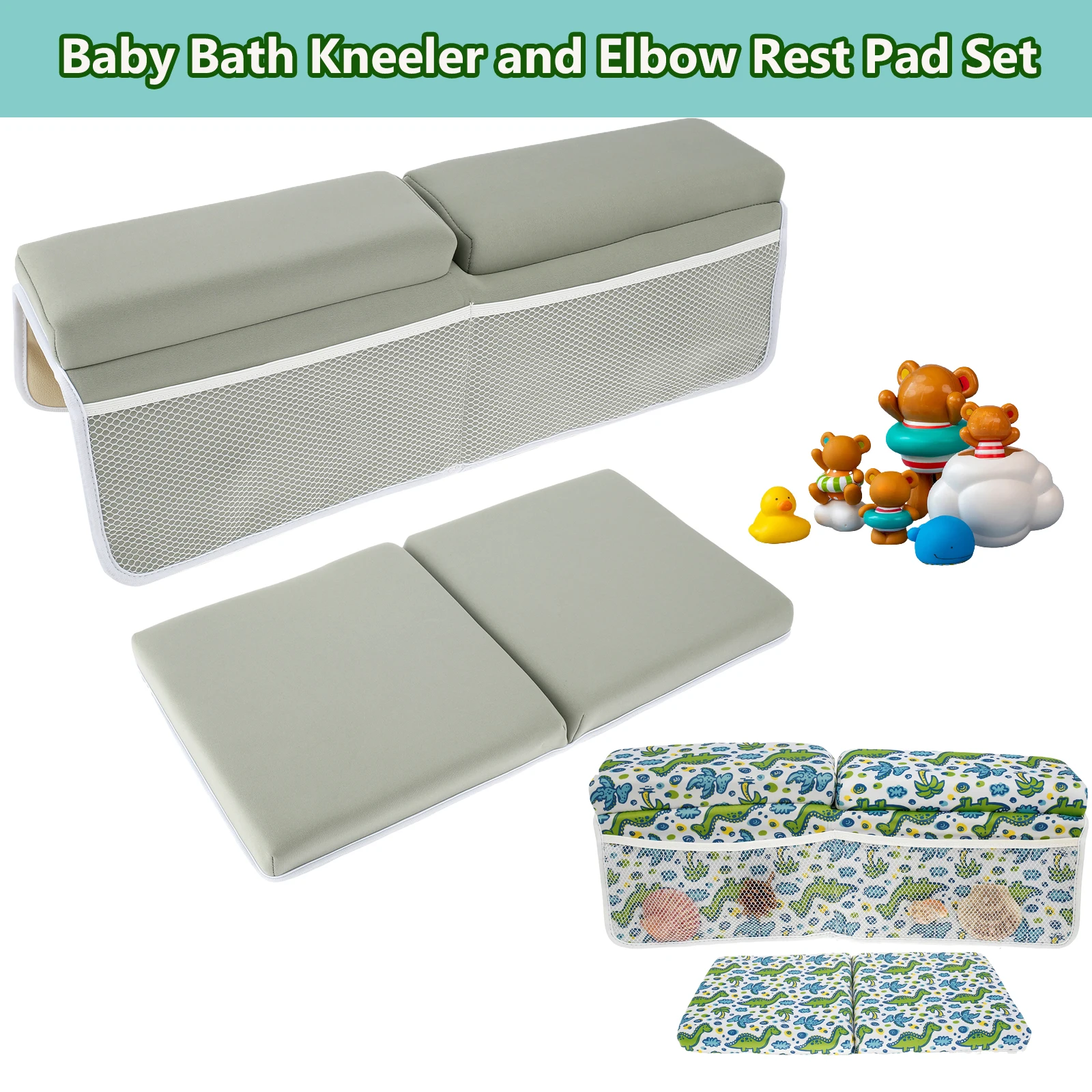 1Set Baby Bath Kneeler Elbow Rest Pad Set Memory Foam Thick Kneeling Pad Anti-Slip Bath Tub Elbow Pad with Organizer For Bathtub