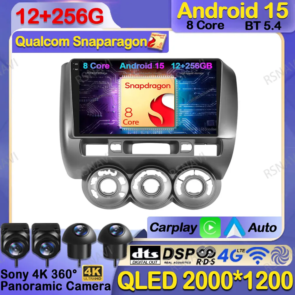 

Car Radio Android 15 For Honda Fit Jazz City 2002 2003 2004 2005 2006 2007 DSP Head Unit BT Wireless Carplay Auto Navigation DVD