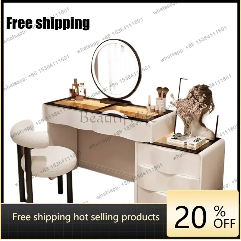 zj.Simple Storage Makeup Vanity Desk Wooden Glossy Mirror Vintage Makeup Vanity Desk White Corner Kaptafel Furnitures For Bedroo