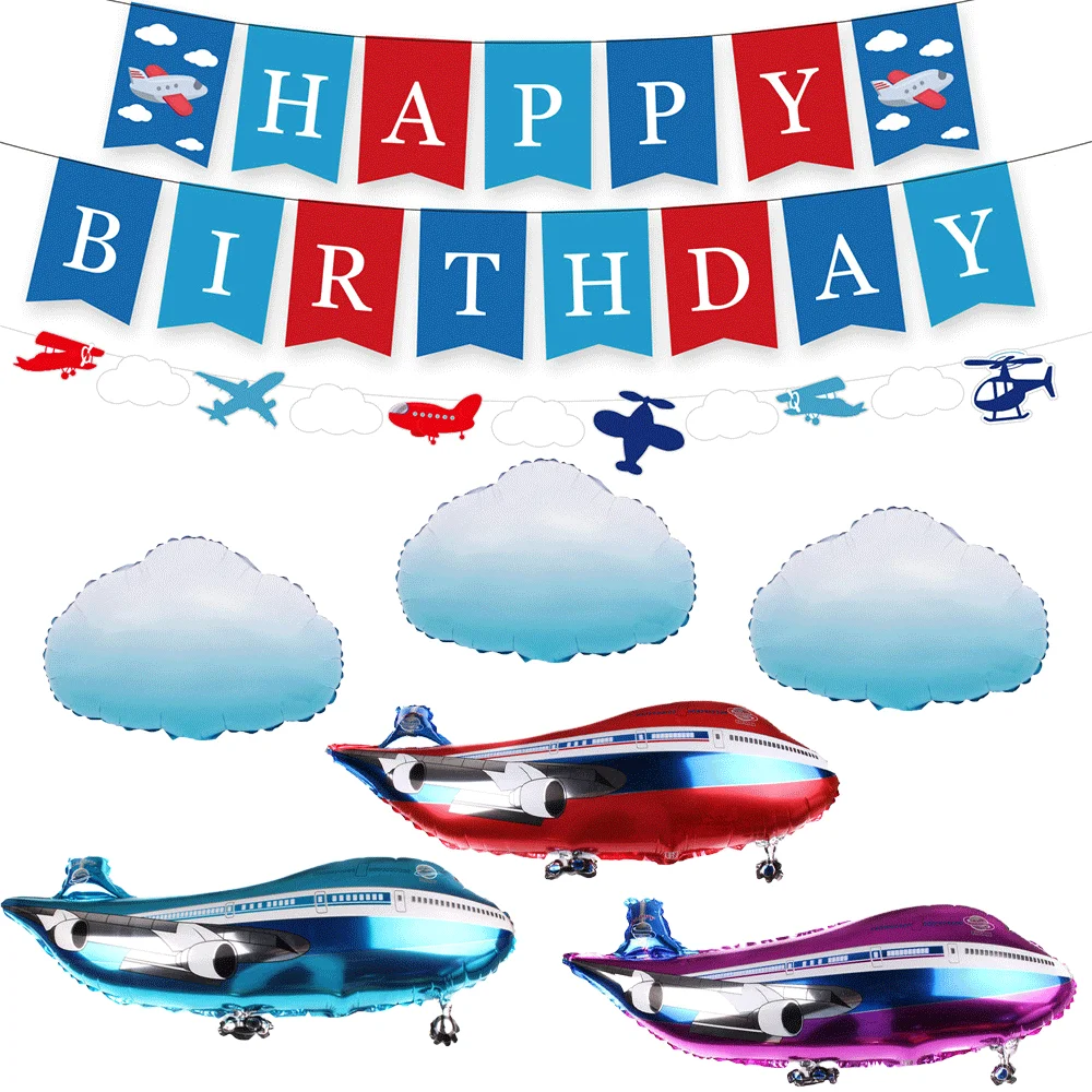 Airplane Birthday Party Foil Plane Number Balloon Set Paper Goodie Bags Boys Girls Kids Flight Aviator Party Decoration Supplies